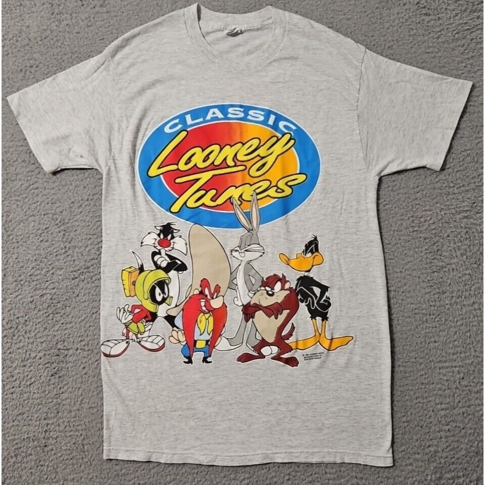 1993 Looney Tunes Bugs Bunny & Characters Vintage Double Side Mens Medium Gray